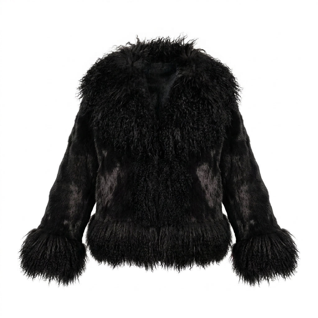 Kashani Women's Black Rabbit / Mongolian Lamb Fur Jacket