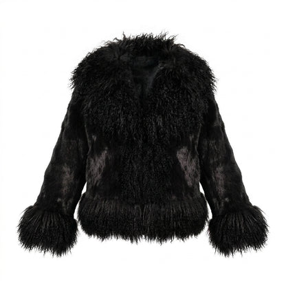 Kashani Women's Black Rabbit / Mongolian Lamb Fur Jacket