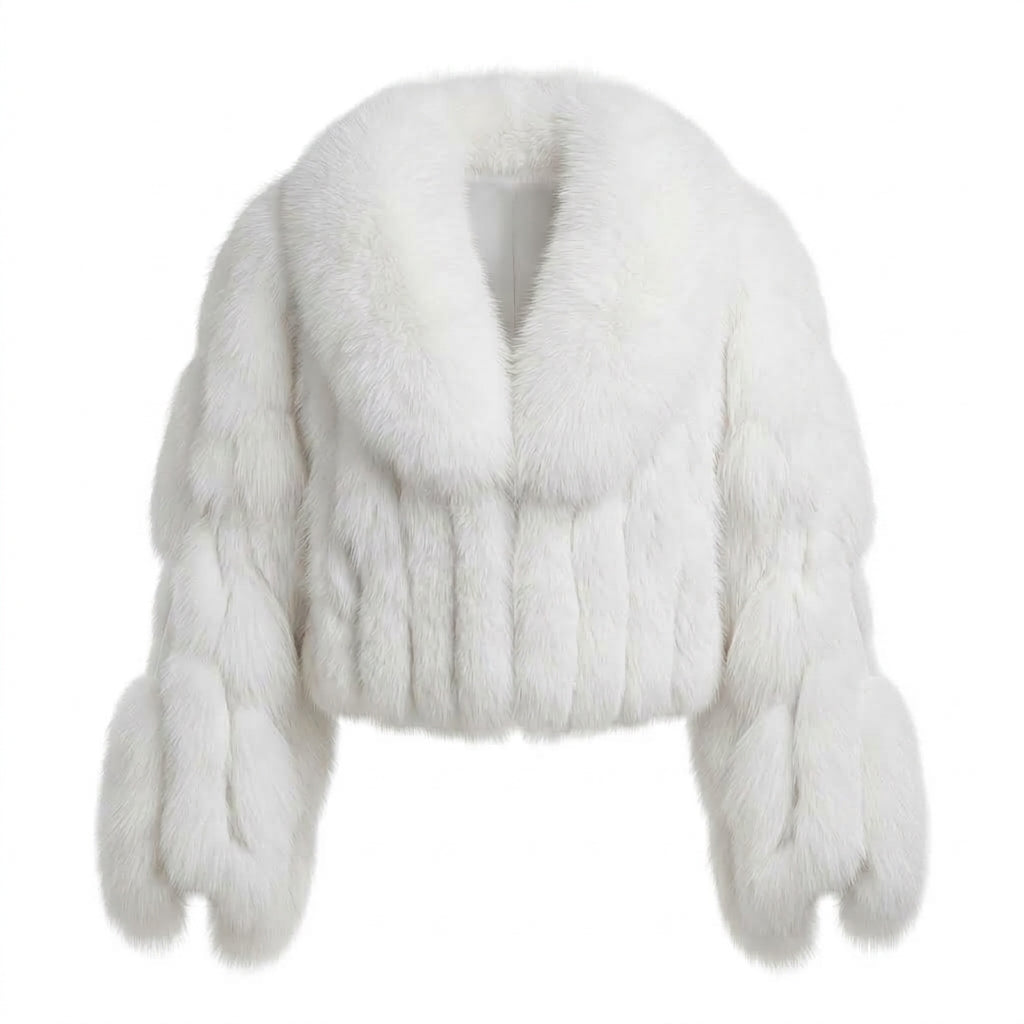 Kashani Women's White Fox Fur Tails Cropped Jacket