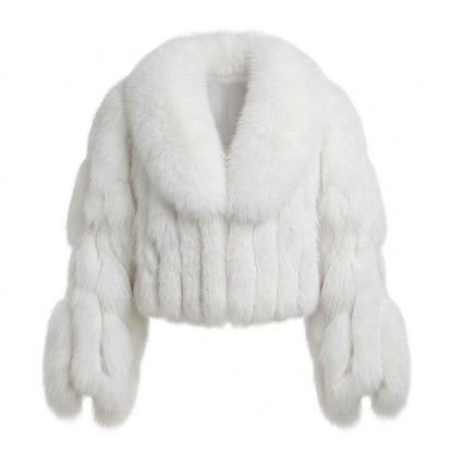Kashani Women's White Fox Fur Tails Cropped Jacket