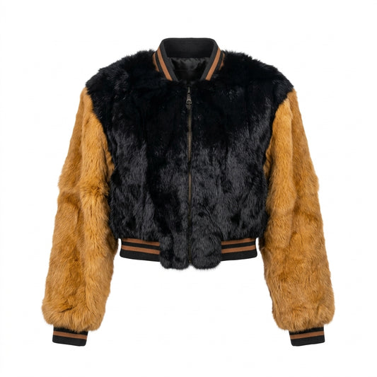 Kashani Women’s Black/Whisky Rabbit Cropped Bomber Jacket