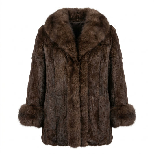 Kashani Women's Brown 3/4 Rabbit Fur Coat