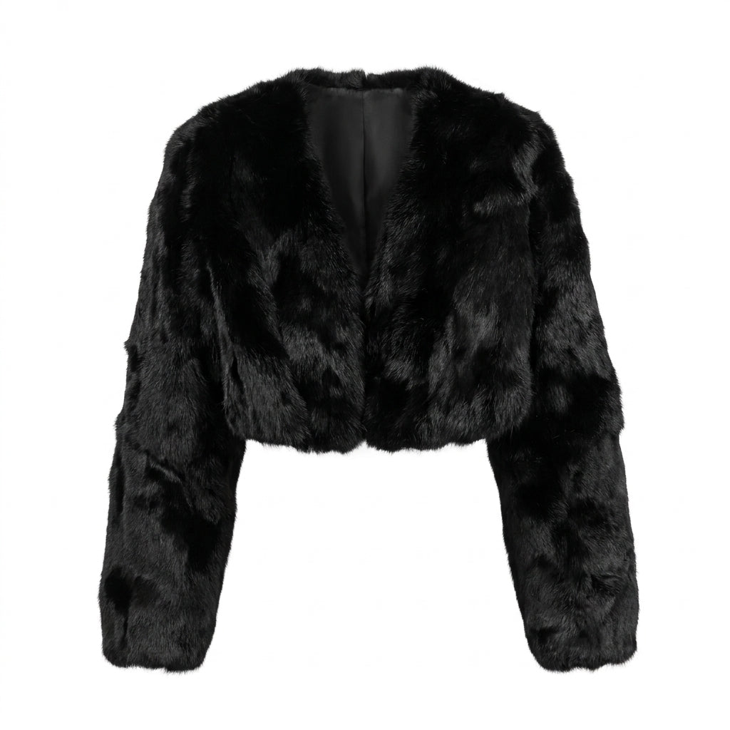Kashani Women’s Black Rabbit Cropped Jacket