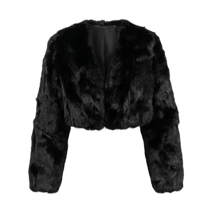 Kashani Women’s Black Rabbit Cropped Jacket