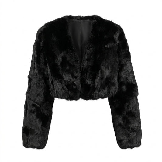 Kashani Women’s Black Rabbit Cropped Jacket