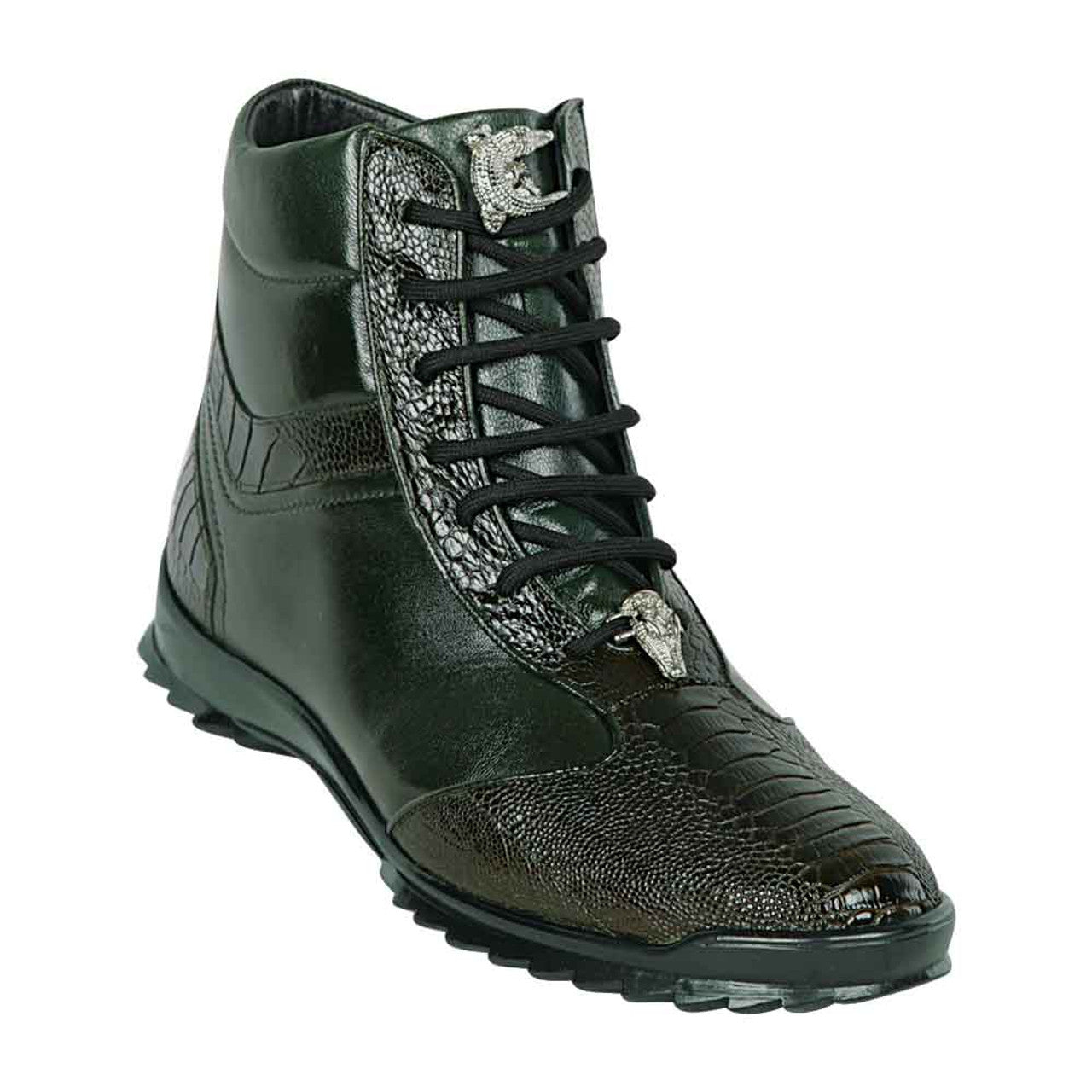 Los Altos Olive Green Ostrich Leg High-Top Sneakers - Dudes Boutique