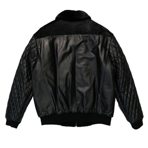 Kashani Black Pony Hair / Mink Collar Quilted Lambskin Bomber Jacket - Dudes Boutique