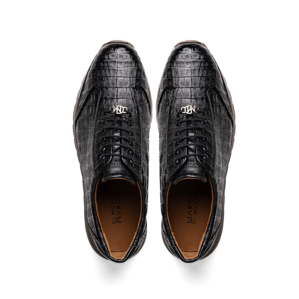 Marco Di Milano Alonzo Black All Over Caiman Crocodile Sneakers - Dudes Boutique