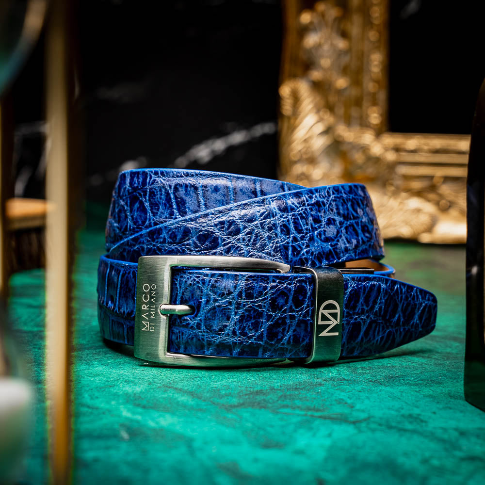 Marco Di Milano Alligator Belt Antique Navy - Dudes Boutique