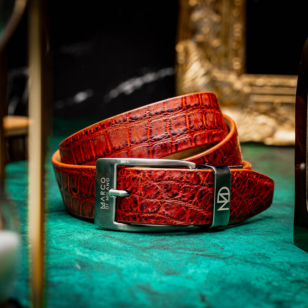 Marco Di Milano Alligator Belt Antique Cognac - Dudes Boutique