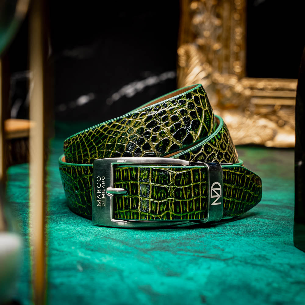 Marco Di Milano Alligator Belt Antique Green - Dudes Boutique