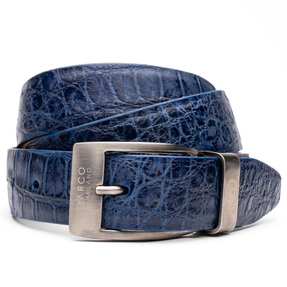 Marco Di Milano Alligator Belt Antique Navy - Dudes Boutique