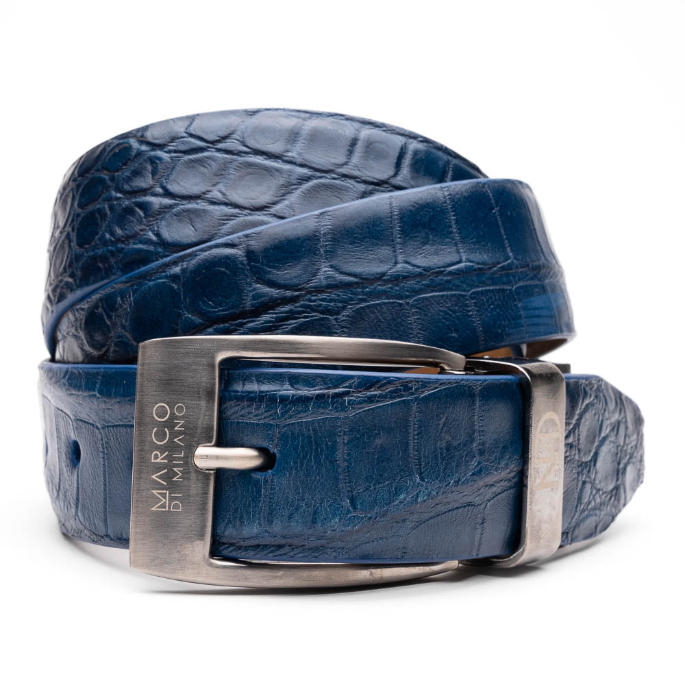 Marco Di Milano Alligator Belt Navy - Dudes Boutique