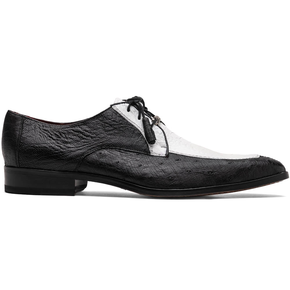 Marco Di Milano Andretti White / Black Ostrich Leg Dress Shoes - Dudes Boutique