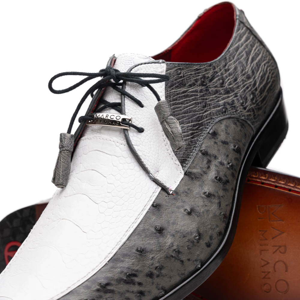 Marco Di Milano Andretti White / Grey Ostrich Leg Dress Shoes - Dudes Boutique