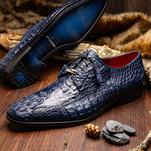 Marco Di Milano Apricena Midnight Blue Caiman Crocodile Dress Shoes - Dudes Boutique