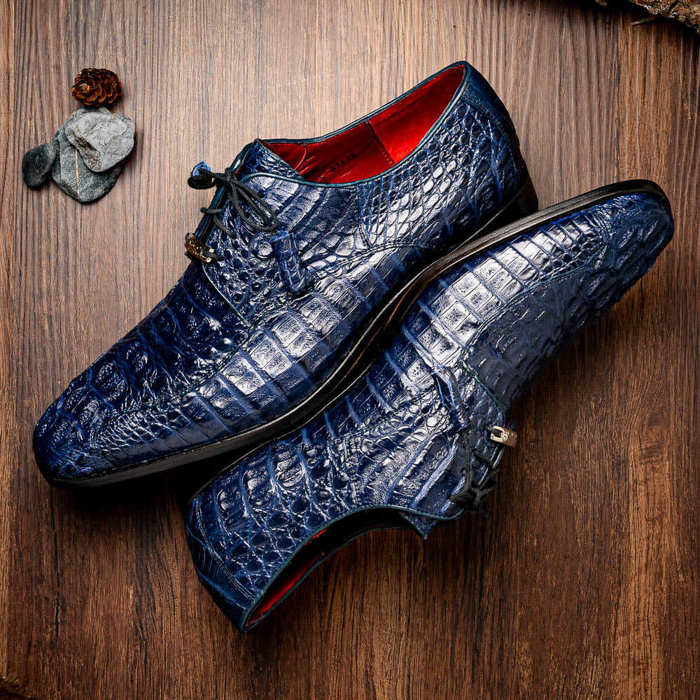 Marco Di Milano Apricena Midnight Blue Caiman Crocodile Dress Shoes - Dudes Boutique