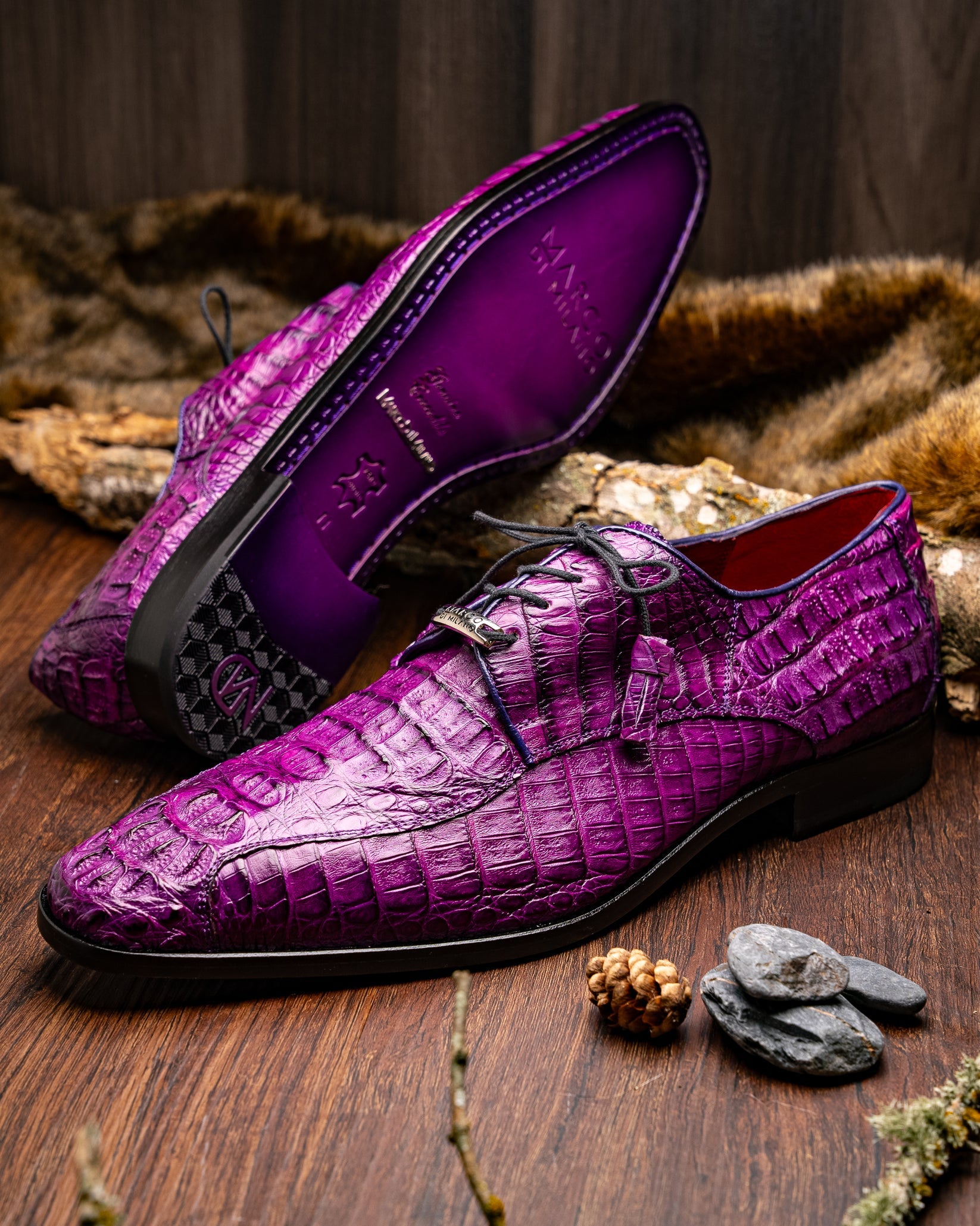 Marco Di Milano Apricena Purple Caiman Crocodile Dress Shoes - Dudes Boutique