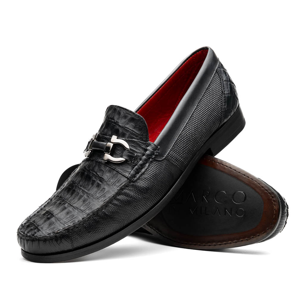 Marco Di Milano Adro Black Caiman Crocodile / Lizard Bit Loafers - Dudes Boutique