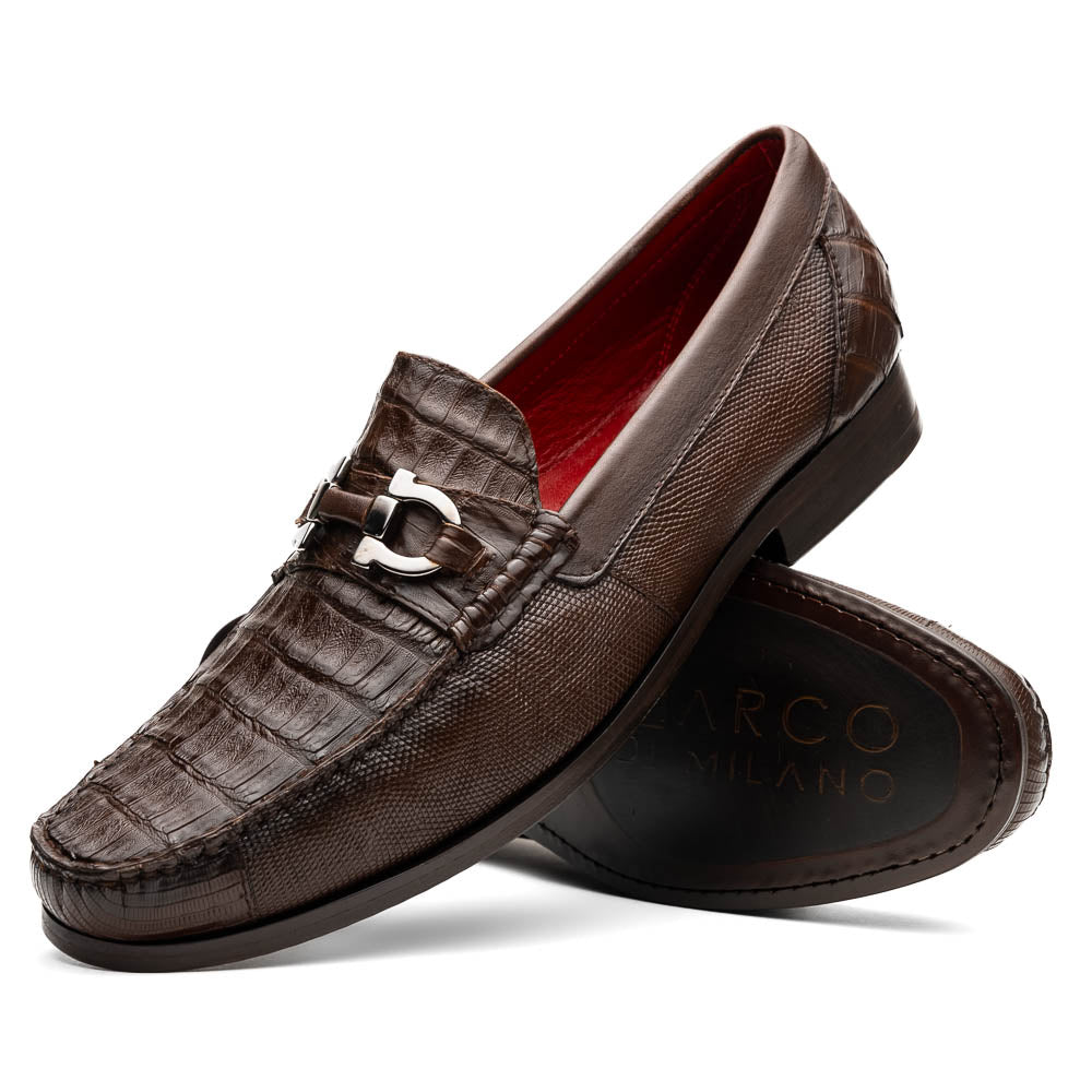 Marco Di Milano Adro Brown Caiman Crocodile / Lizard Bit Loafers - Dudes Boutique