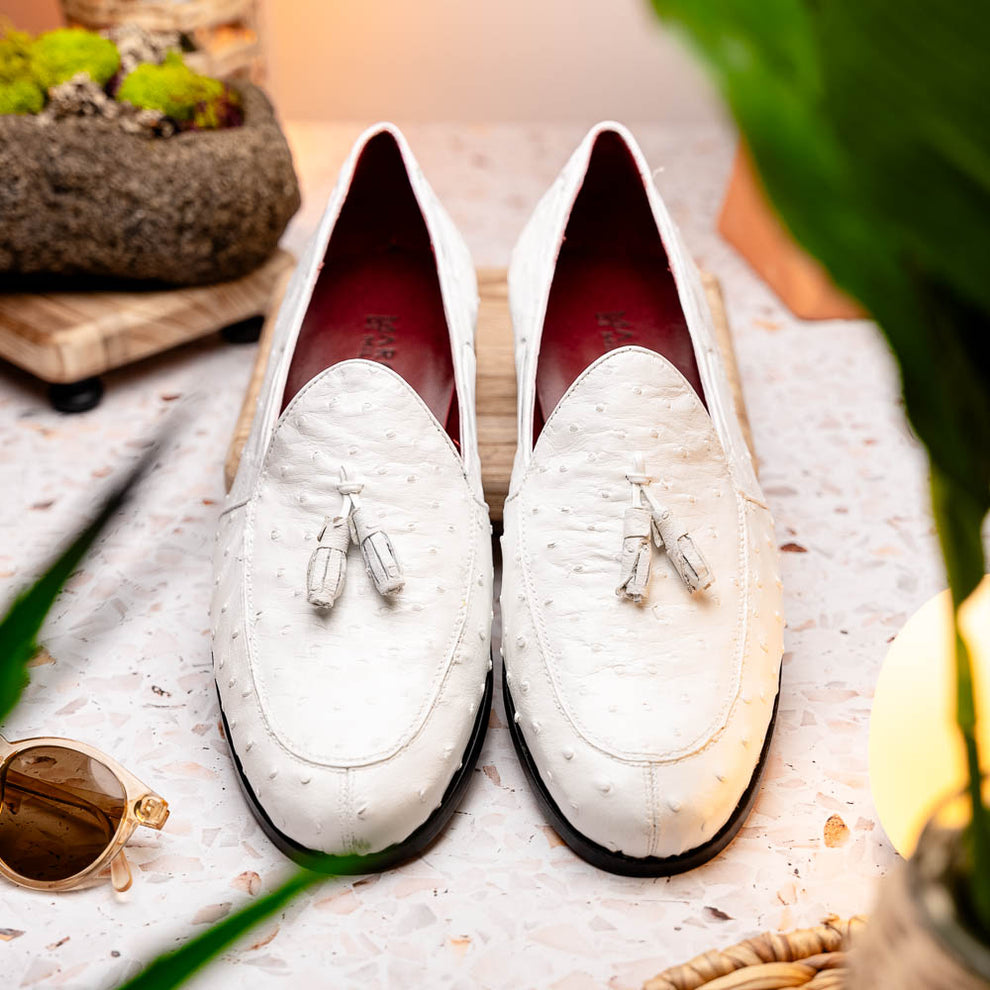 Marco Di Milano Aubiere White Ostrich Quill Tassel Loafers - Dudes Boutique