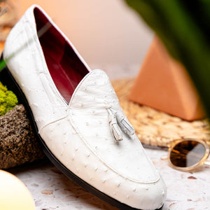 Marco Di Milano Aubiere White Ostrich Quill Tassel Loafers - Dudes Boutique