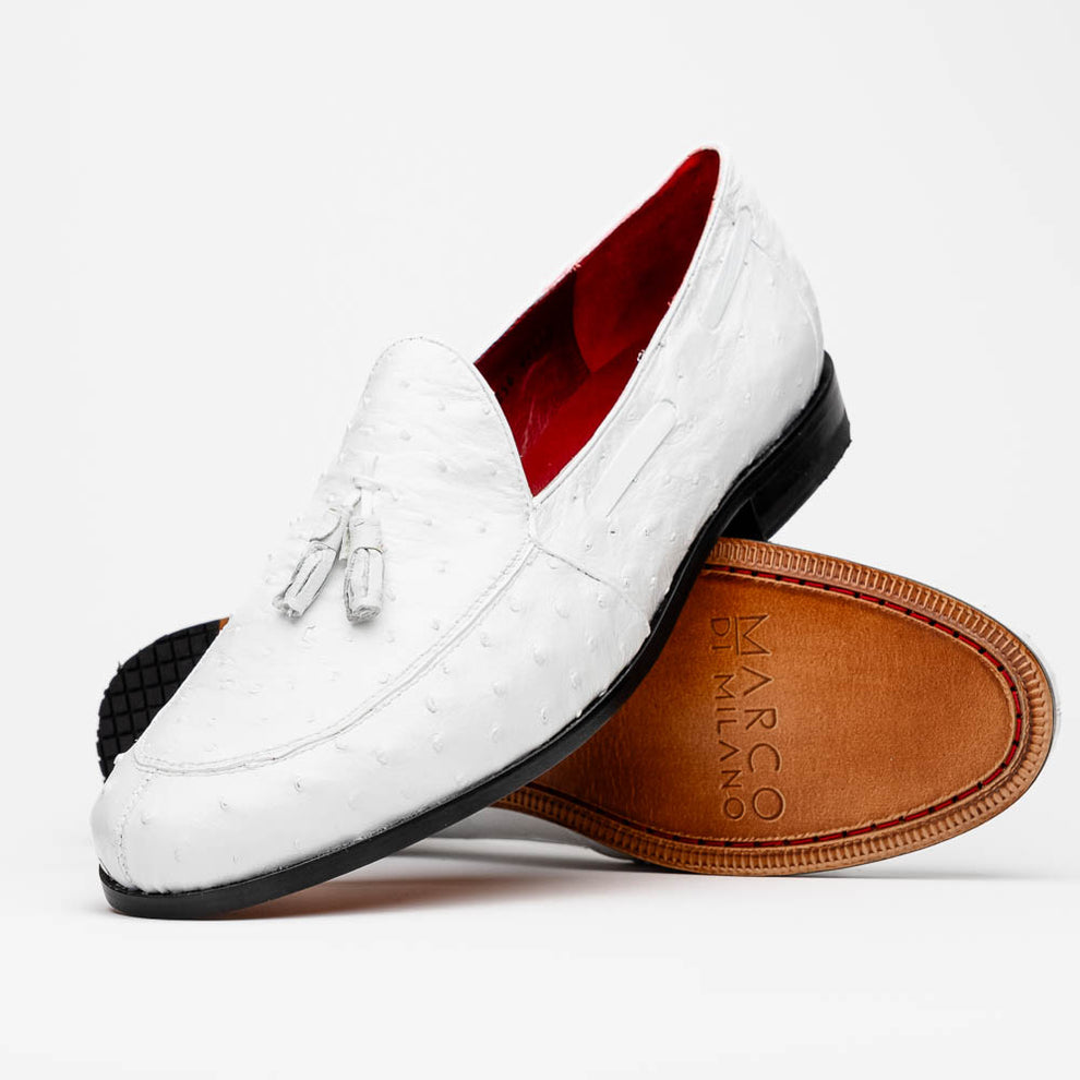 Marco Di Milano Aubiere White Ostrich Quill Tassel Loafers - Dudes Boutique