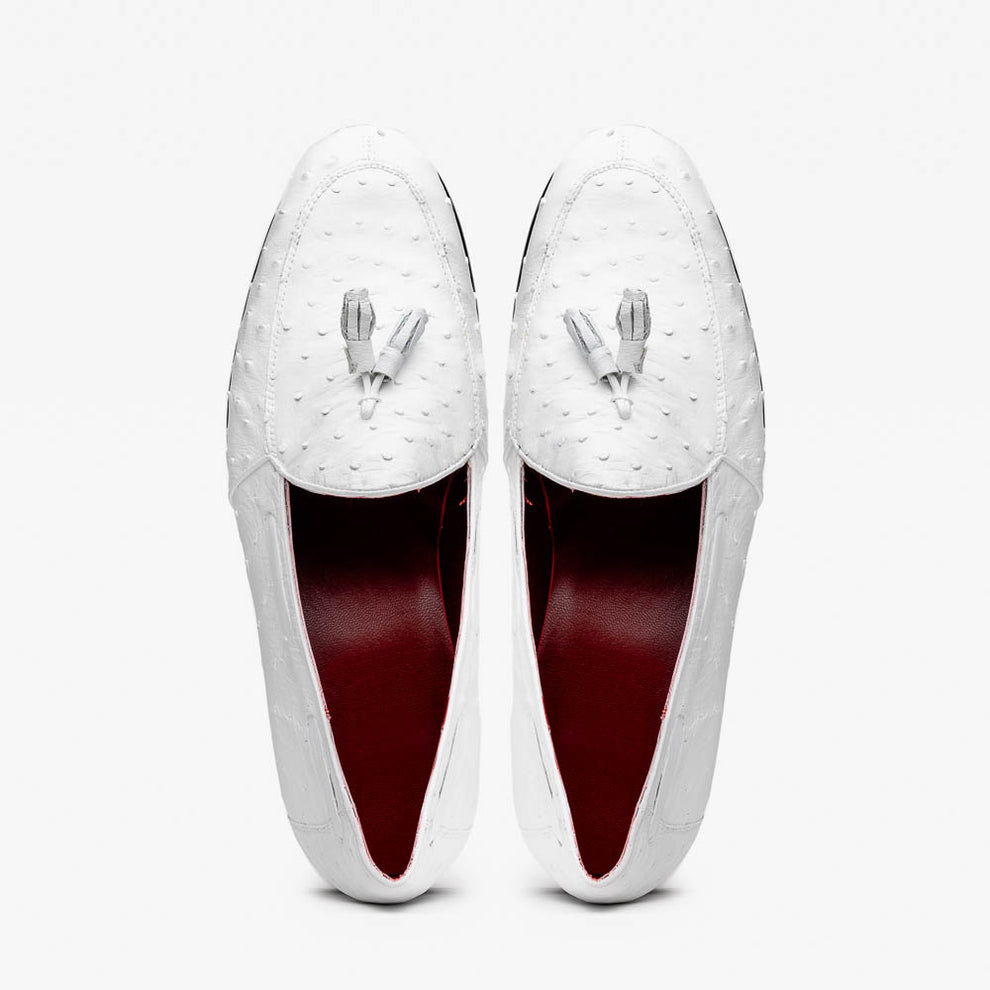 Marco Di Milano Aubiere White Ostrich Quill Tassel Loafers - Dudes Boutique