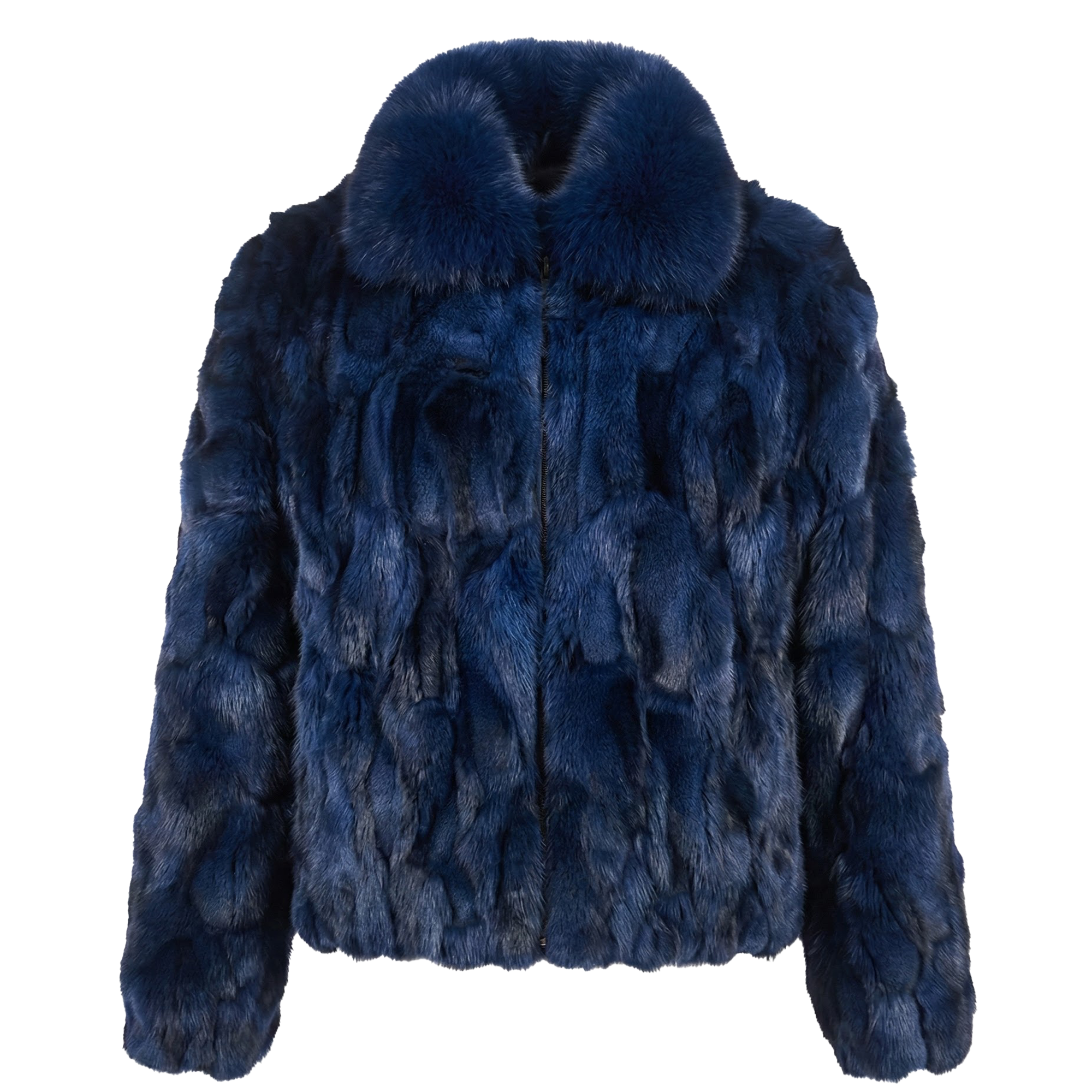 Kashani Men's Navy Full Fox Fur Bomber Coat