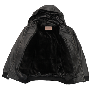 Kashani Black Hooded Lambskin Bomber Jacket - Dudes Boutique