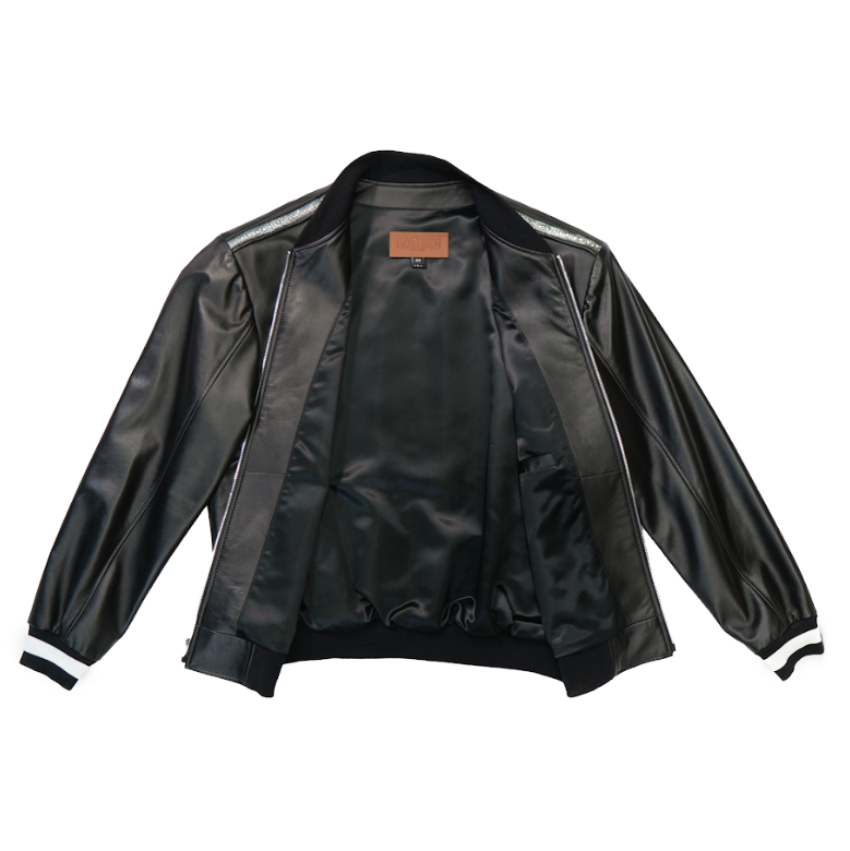 Kashani Black Stingray Lined Lambskin MA-1 Bomber Jacket - Dudes Boutique