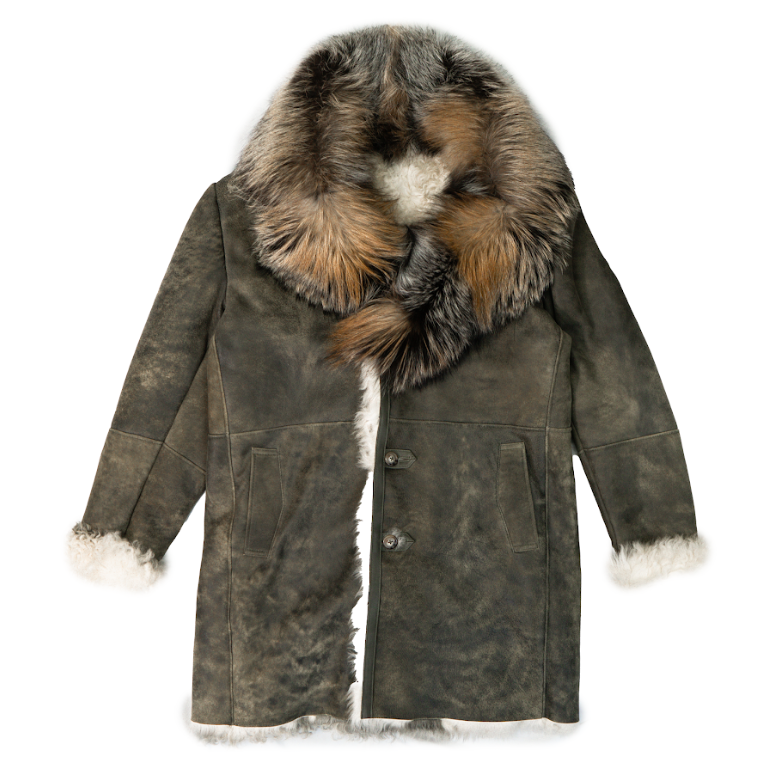 Kashani Natural Red/Silver Fox Fur / Mongolian Lamb Shearling Trench Coat - Dudes Boutique