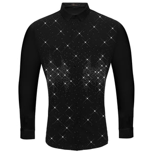 Dazzling Dapper Button-Up Shirt BLACK/SILVER - Dudes Boutique