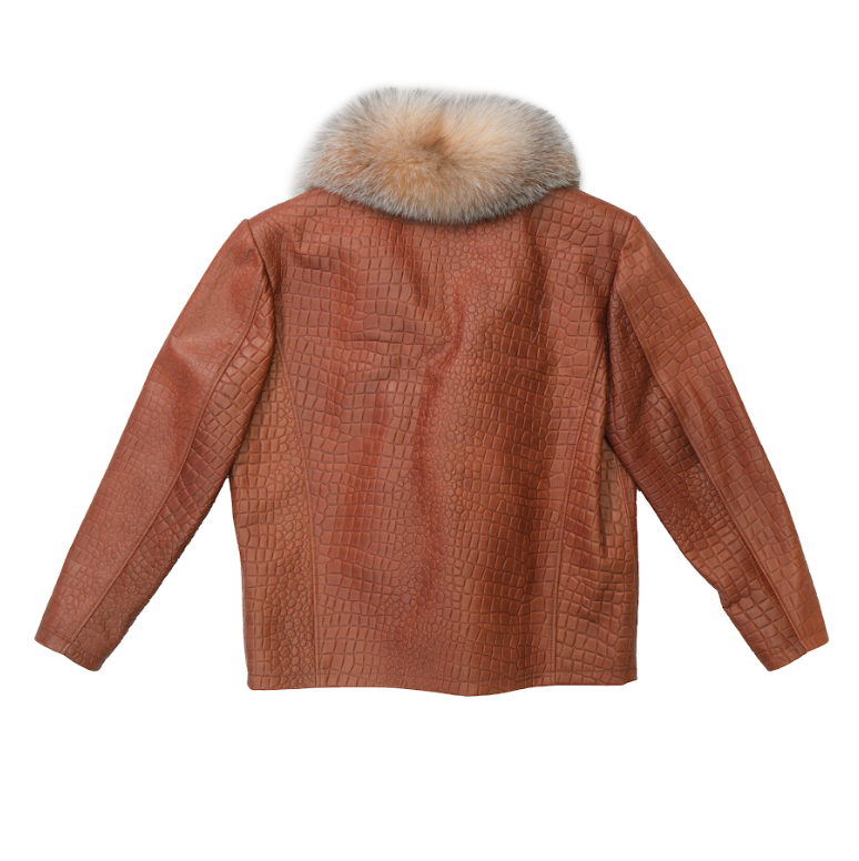 Kashani Fox Fur Collar Embossed Alligator Lambskin Jacket - Cognac - Dudes Boutique