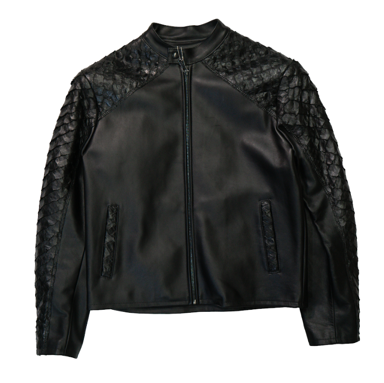 Kashani Black Pirarucu Fish Lined Lambskin Jacket - Dudes Boutique