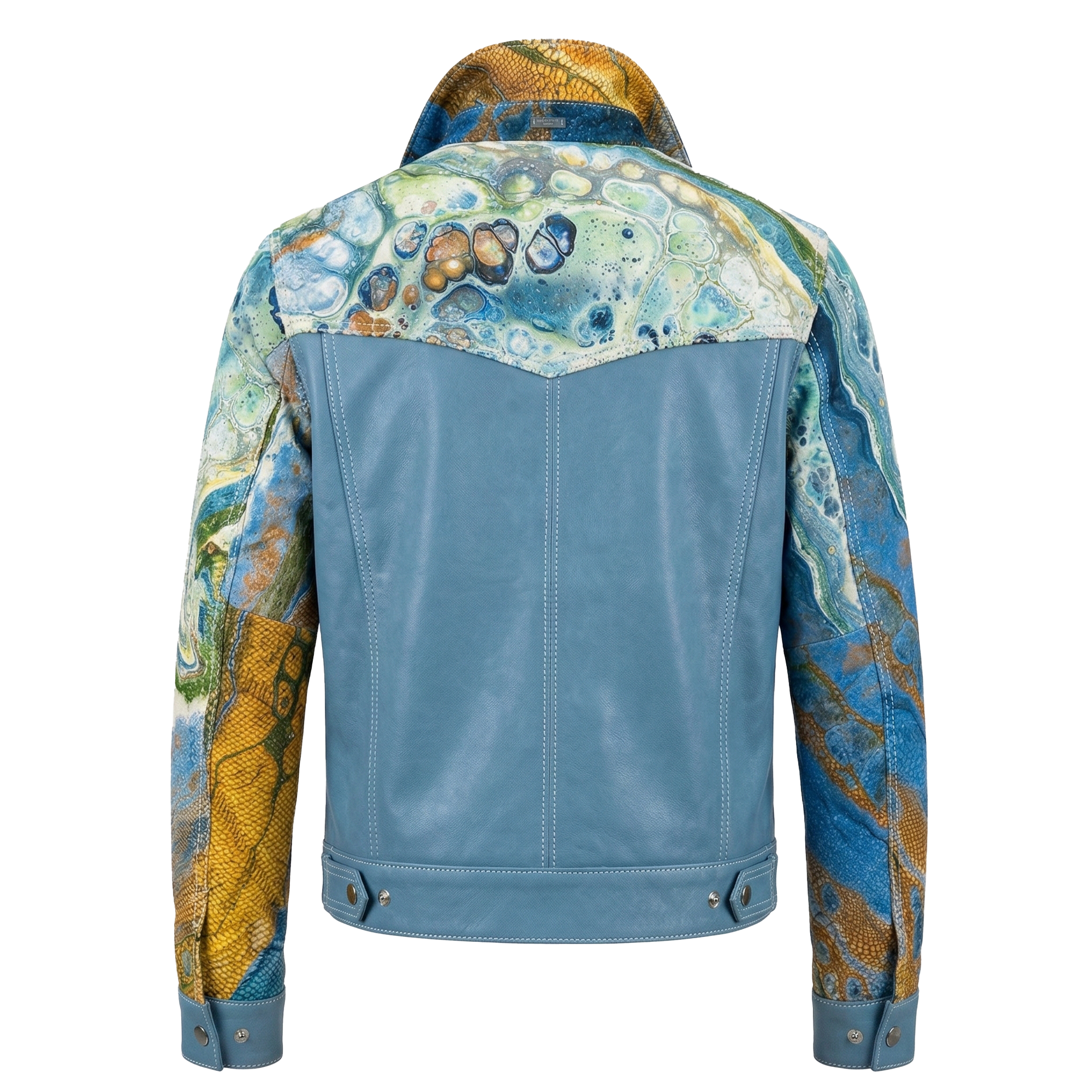 Kashani Powder Blue Ocean Painted Leather Jacket