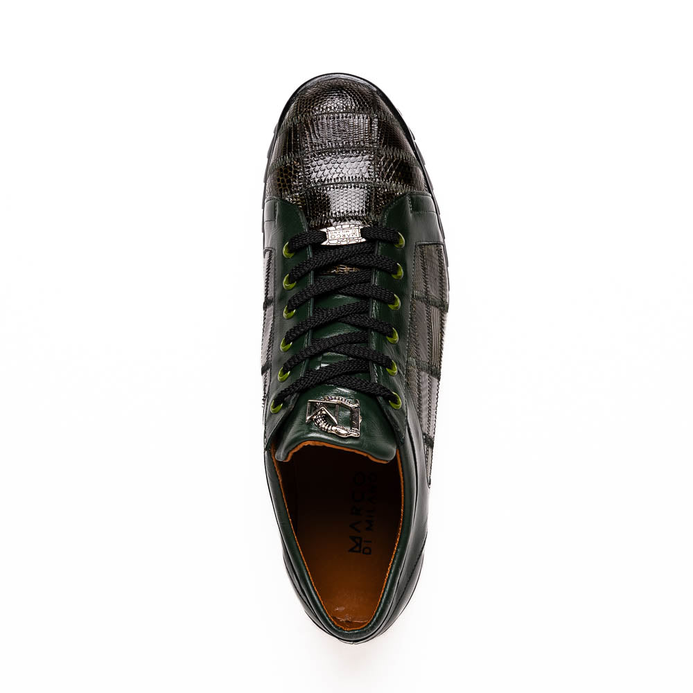 Marco Di Milano Bari Green Lizard Patchwork Leather Sneakers - Dudes Boutique