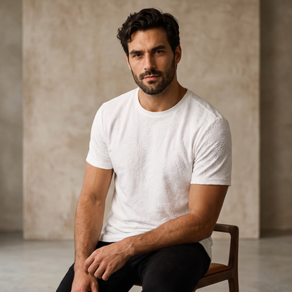 Embossed Paisley Tee – El Baron WHITE