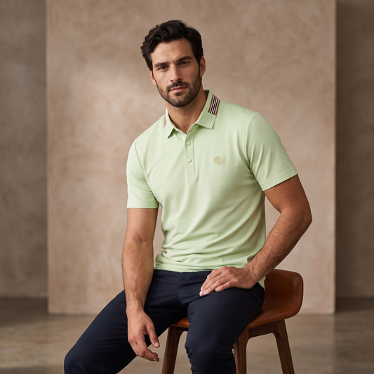 Stripe Collar Performance Polo – El Baron GREEN
