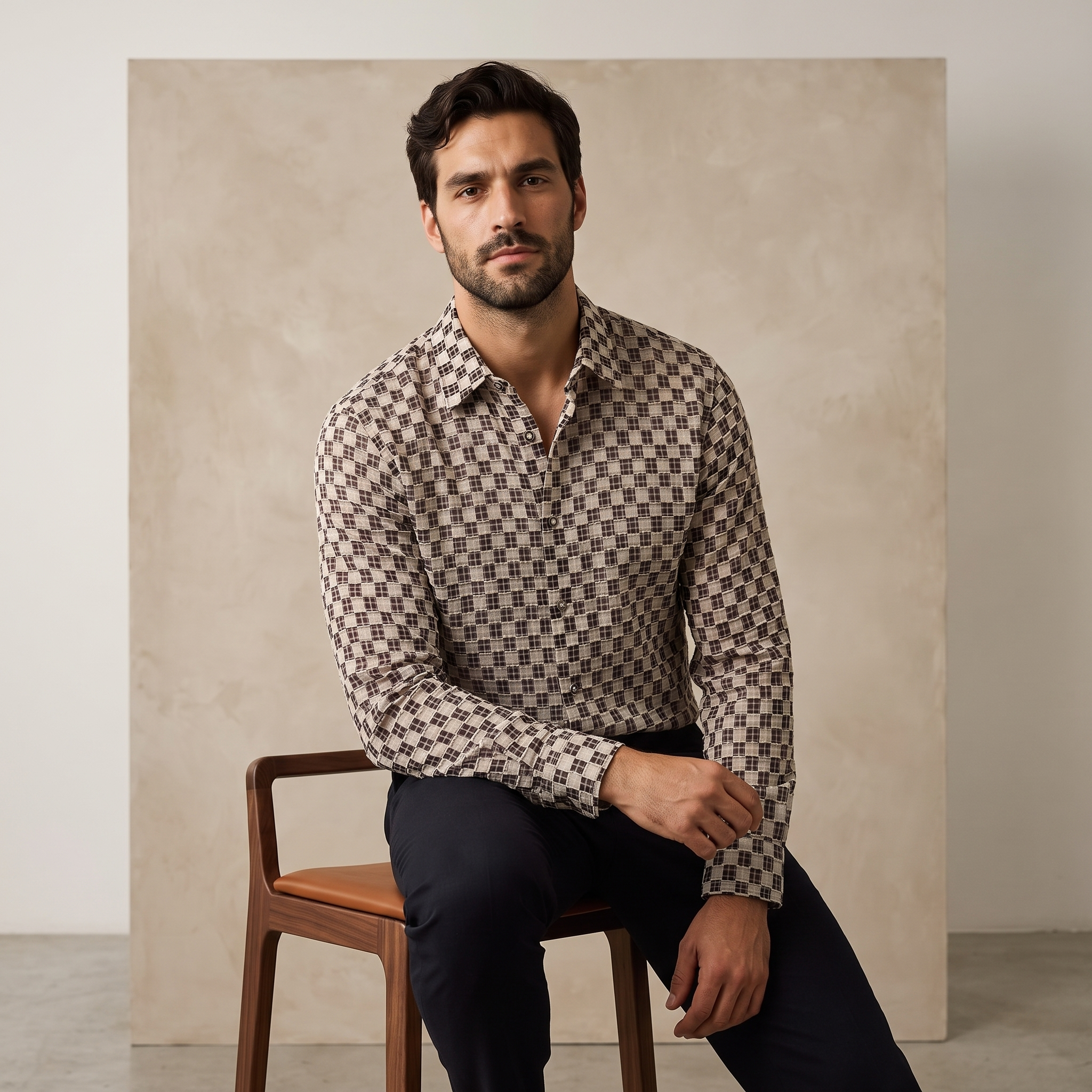Textured Grid Shirt GREY