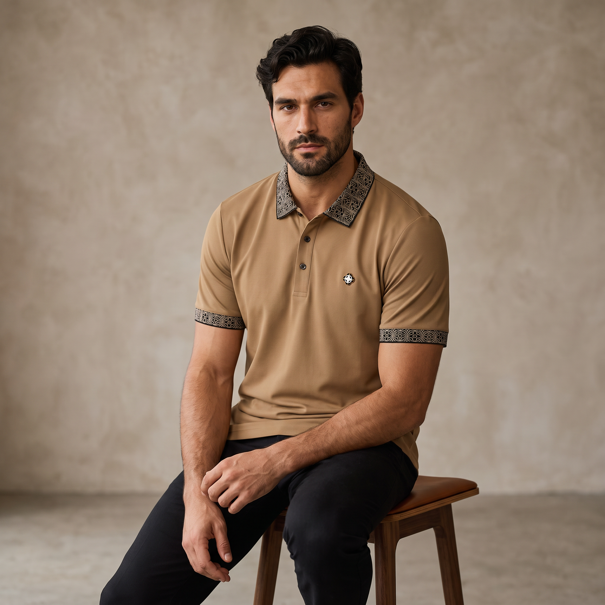 Pattern Trim Performance Polo – El Baron KHAKI
