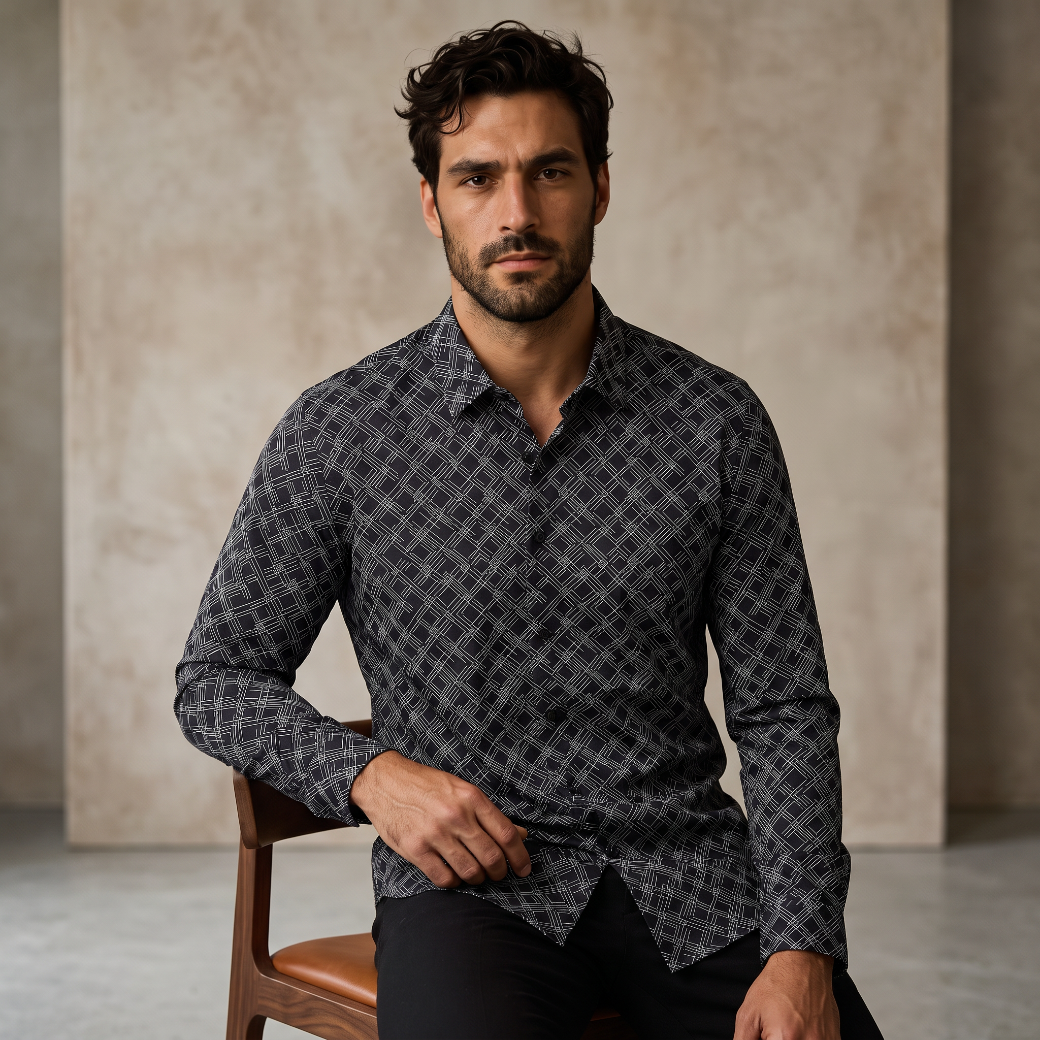 Seamless Geo Print Shirt – El Baron BLACK