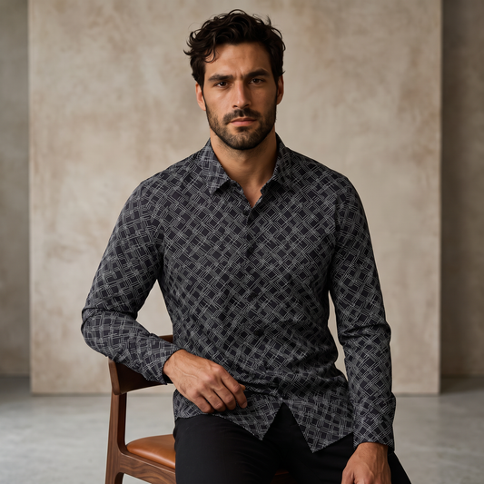 Seamless Geo Print Shirt – El Baron BLACK