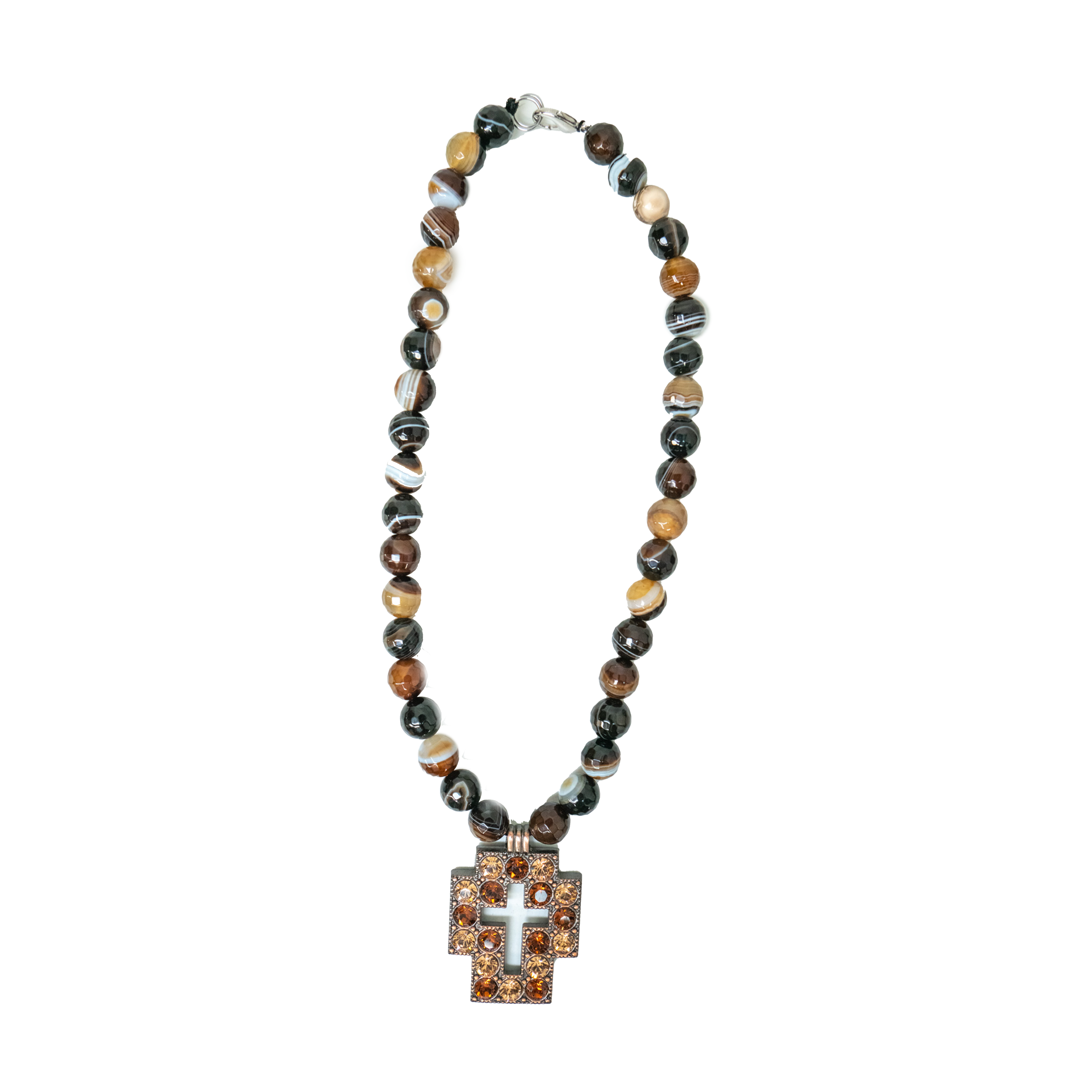 b.b. Simon Square Cross Necklace-Brown Beads - Dudes Boutique