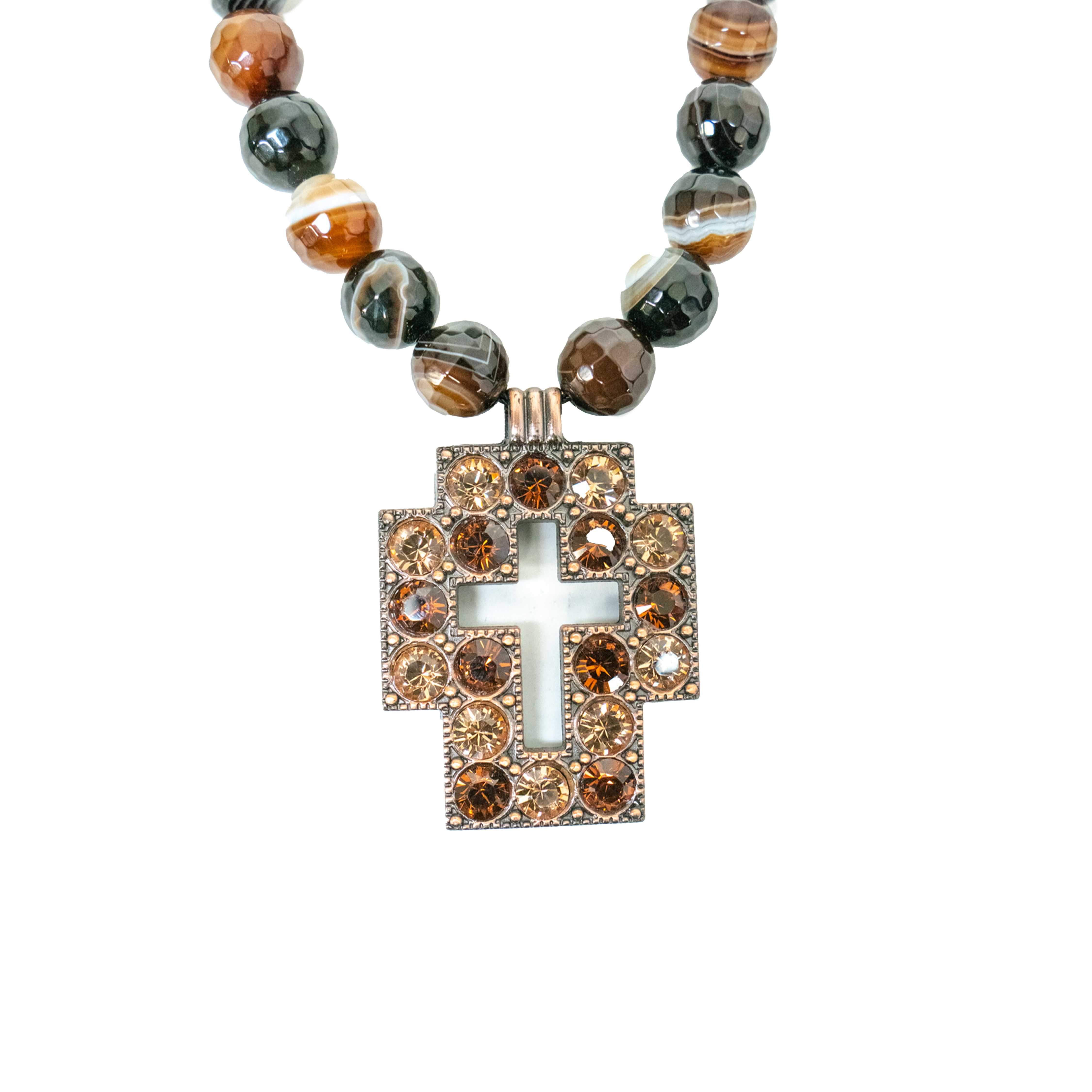 b.b. Simon Square Cross Necklace-Brown Beads - Dudes Boutique