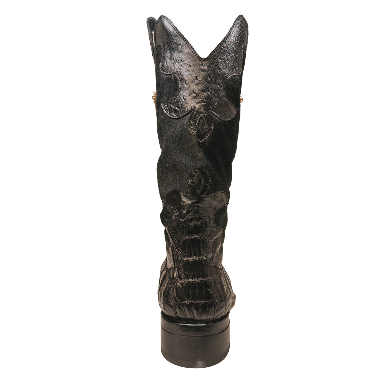 Mauri 42672/2 Black Pony Hair Hornback Crocodile / Ostrich Quill Cowboy Boots - Dudes Boutique