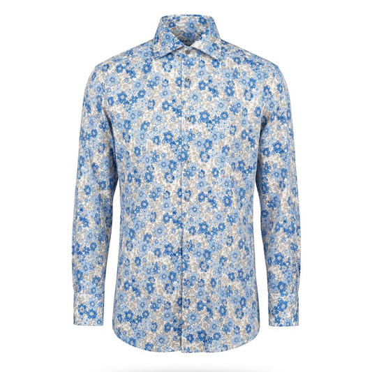 Leoni P623-2 Blue / Beige Floral Button Up Shirt