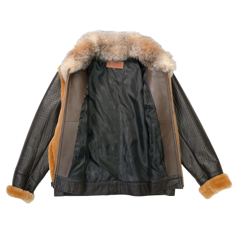 Kashani Brown Fox Fur Collar Mouton Fur Quilted Lambskin Jacket - Dudes Boutique