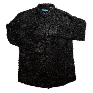 Lanzzino Black All Over Frayed Button Up Shirt - Dudes Boutique