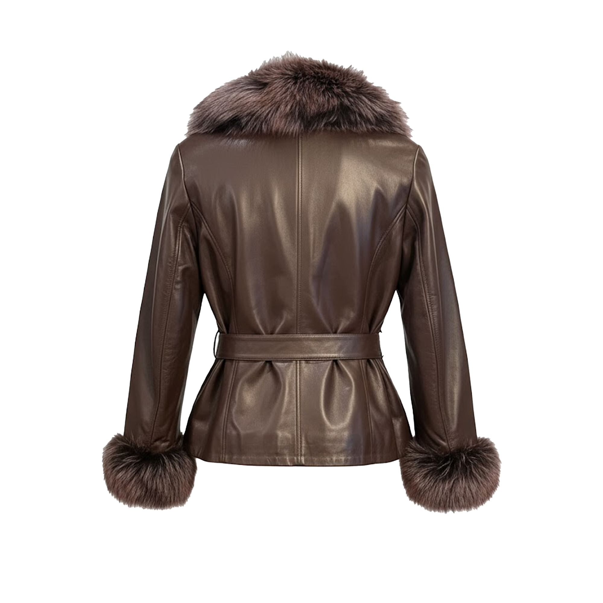 Barya NewYork Ladies Oversize Fox Collar Brown Lambskin Jacket